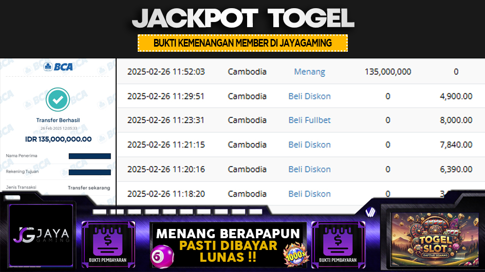 JAYAGAMING | JP TOGEL 135 JUTA | MENANG PASTI DIBAYAR