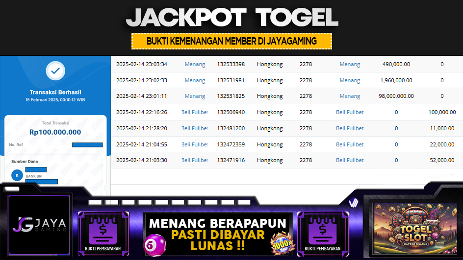 JAYAGAMING | JP TOGEL 100 JUTA | MENANG PASTI DIBAYAR