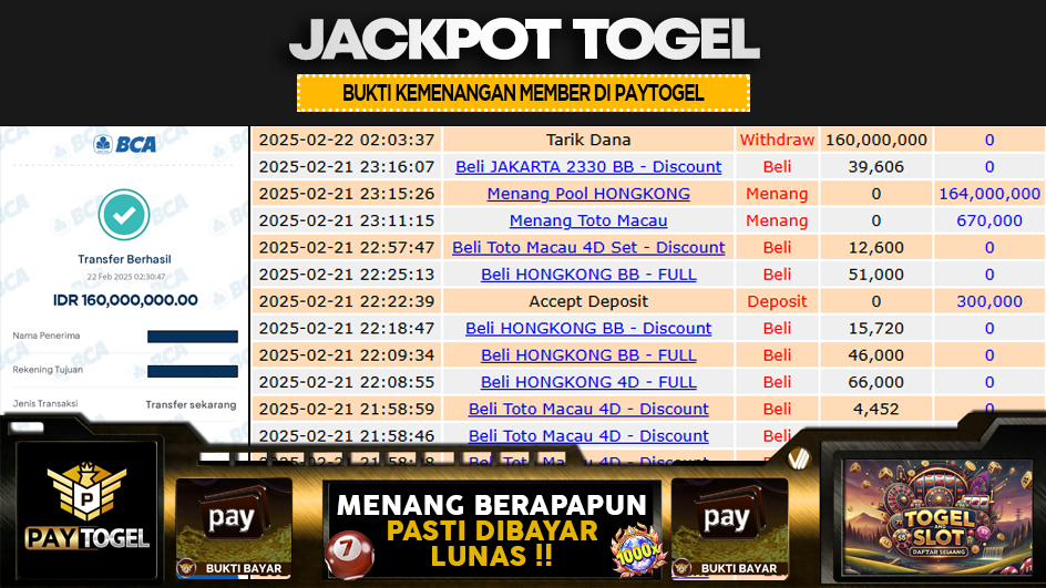 PAYTOGEL | JP TOGEL 160 JUTA | MENANG PASTI DIBAYAR