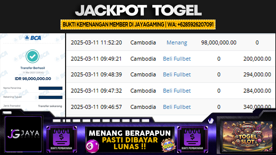 JAYAGAMING | JP TOGEL 98 JUTA | MENANG PASTI DIBAYAR