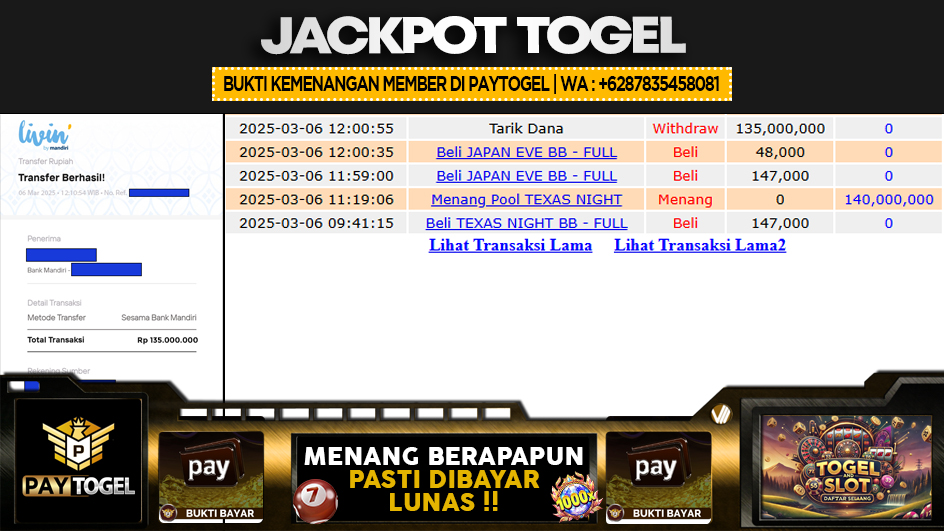 PAYTOGEL | JP TOGEL 140 JUTA | MENANG PASTI DIBAYAR